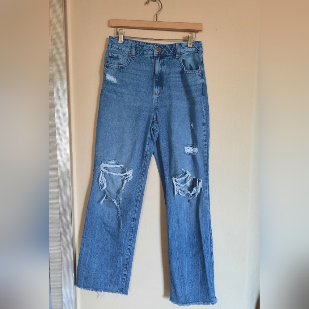 Garage Denim 90s Straight Distressed Blue Jeans Baggy Loose Fit